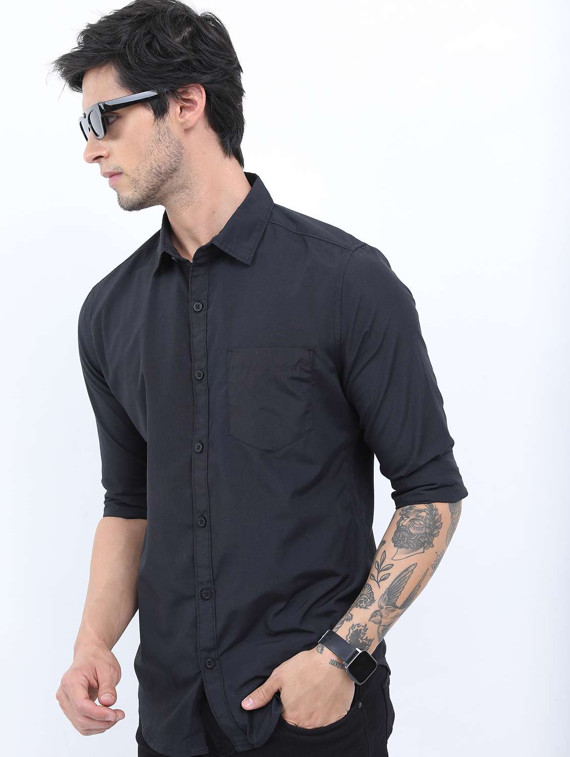 men solid collared casual wear shirt - 21487089 -  Zoom Image - 0
