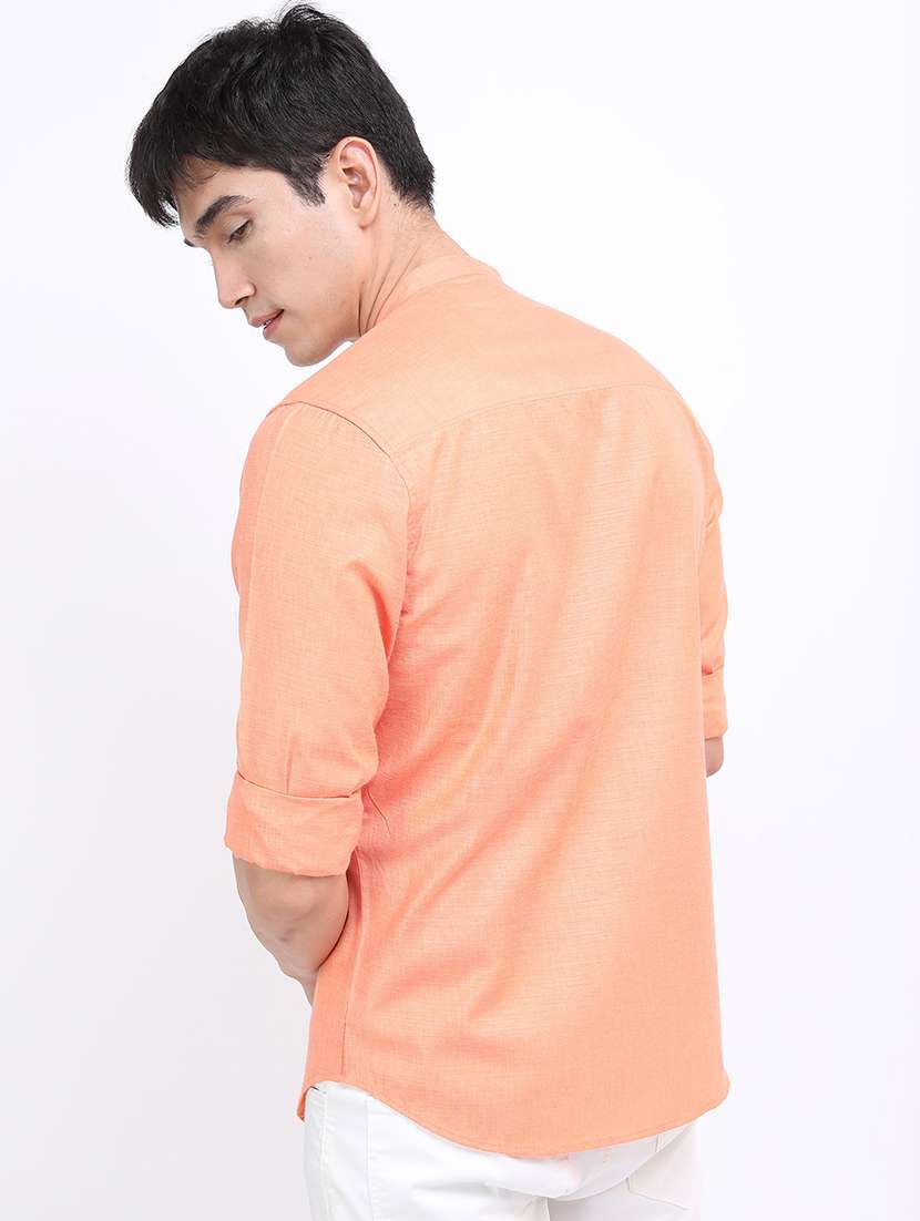 men mandarin neck solid casual shirt - 21487095 -  Standard Image - 3