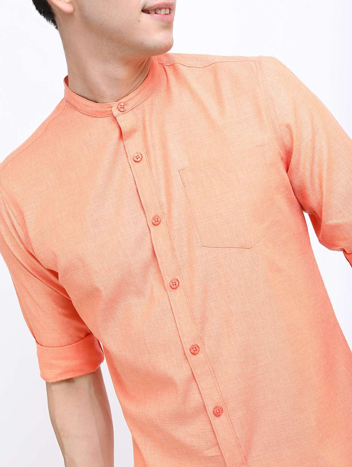 men mandarin neck solid casual shirt - 21487095 -  Standard Image - 5