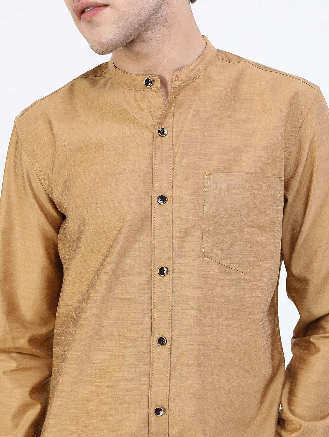 men mandarin neck solid casual shirt - 21487098 -  Standard Image - 3