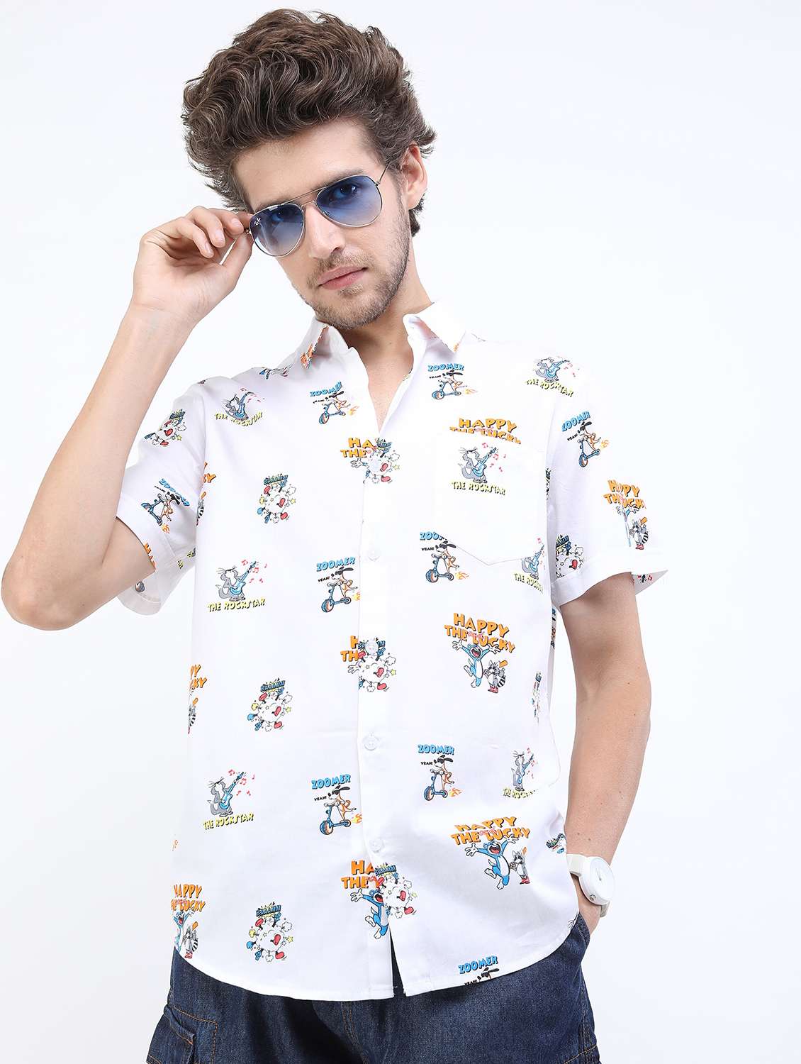 men collared printed casual shirt - 21487109 -  Zoom Image - 0