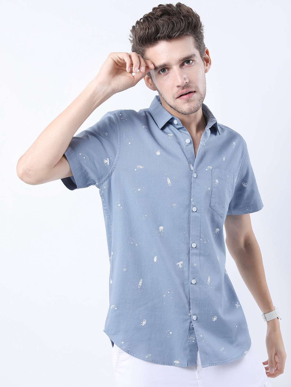 men collared printed casual shirt