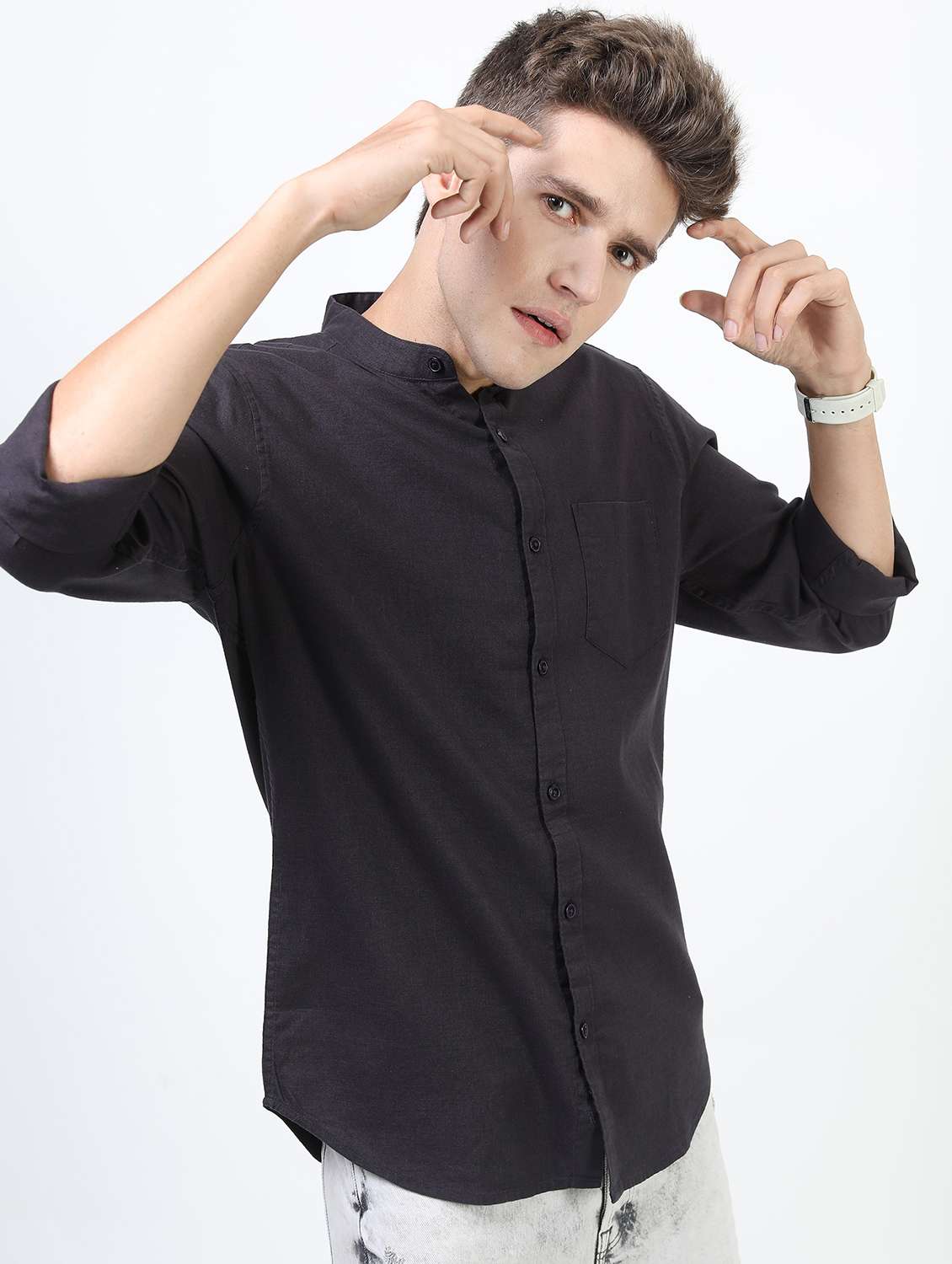 men black mandarin neck casual shirts