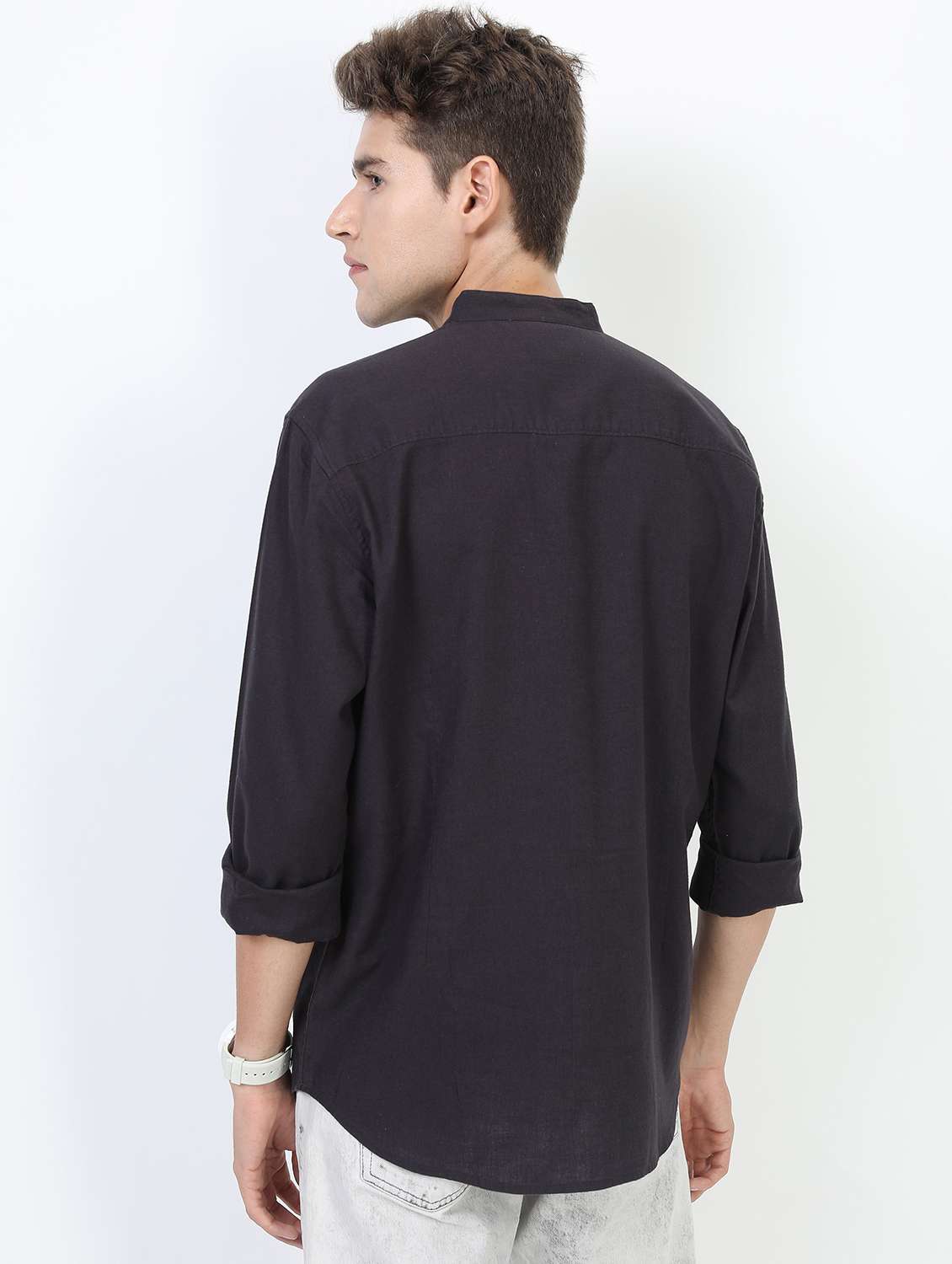 men black mandarin neck casual shirts - 21487161 -  Standard Image - 3