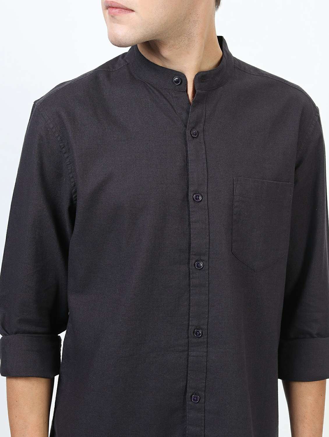 men black mandarin neck casual shirts - 21487161 -  Standard Image - 5