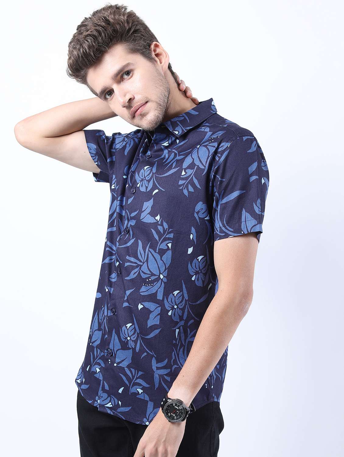 men short sleeved printed casual shirt