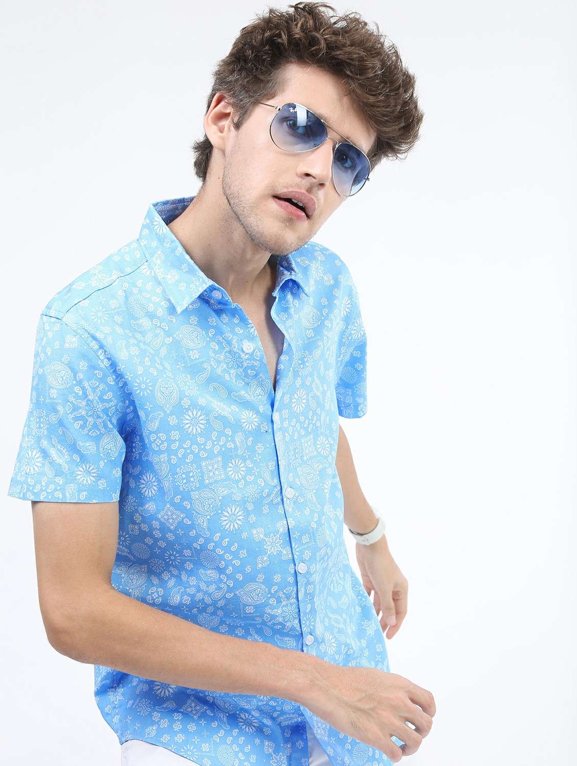 men short sleeved printed casual shirt