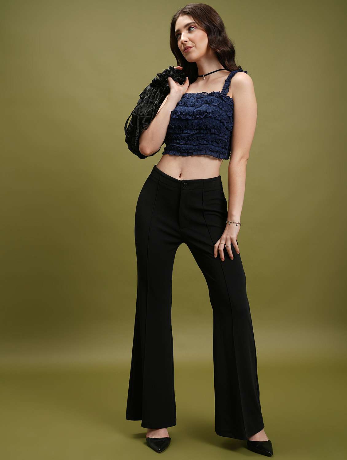 women navy blue cotton blend crop top - 21487177 -  Standard Image - 3