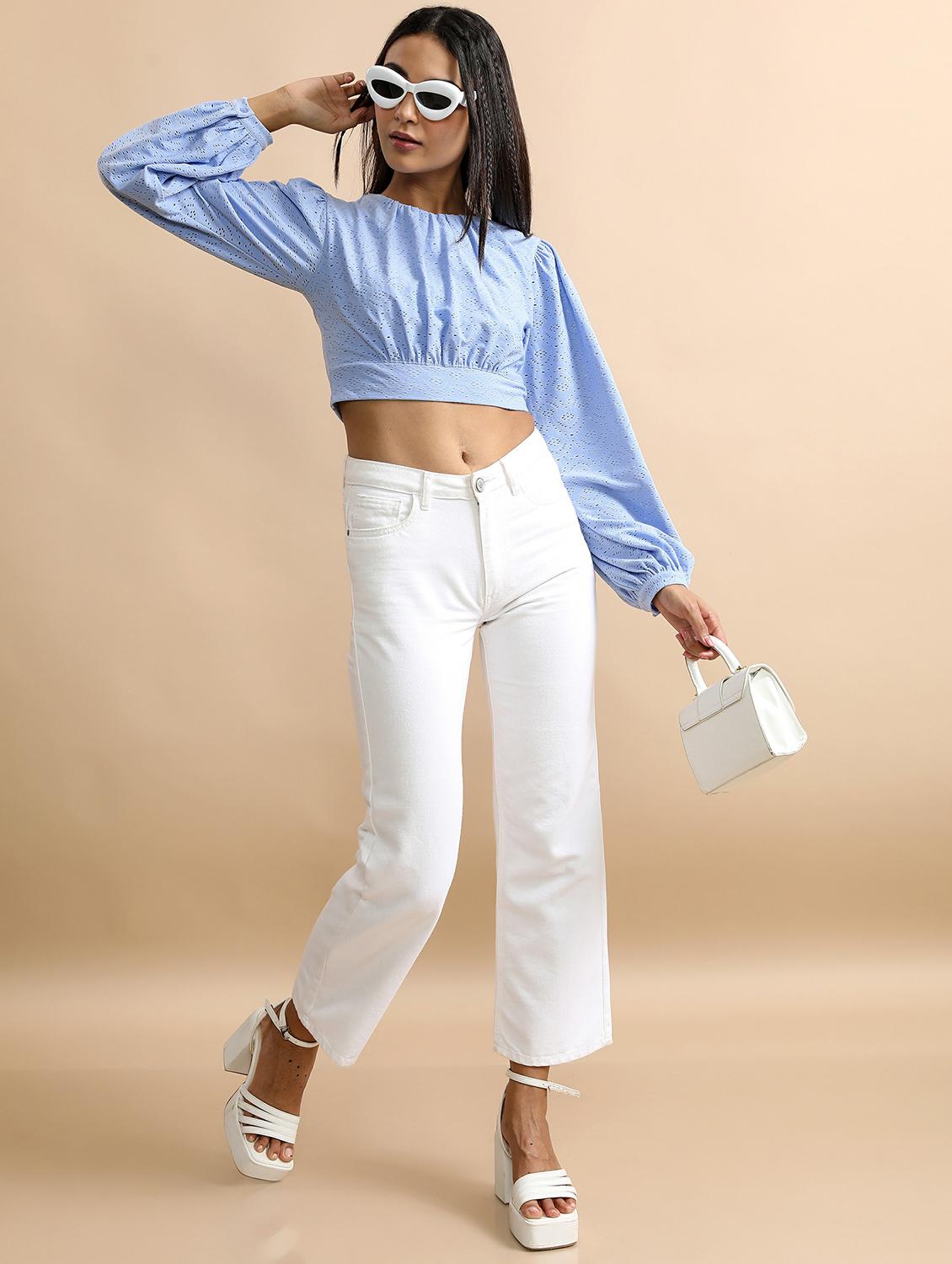light blue schiffli crop top - 21487186 - Standard Image - 3