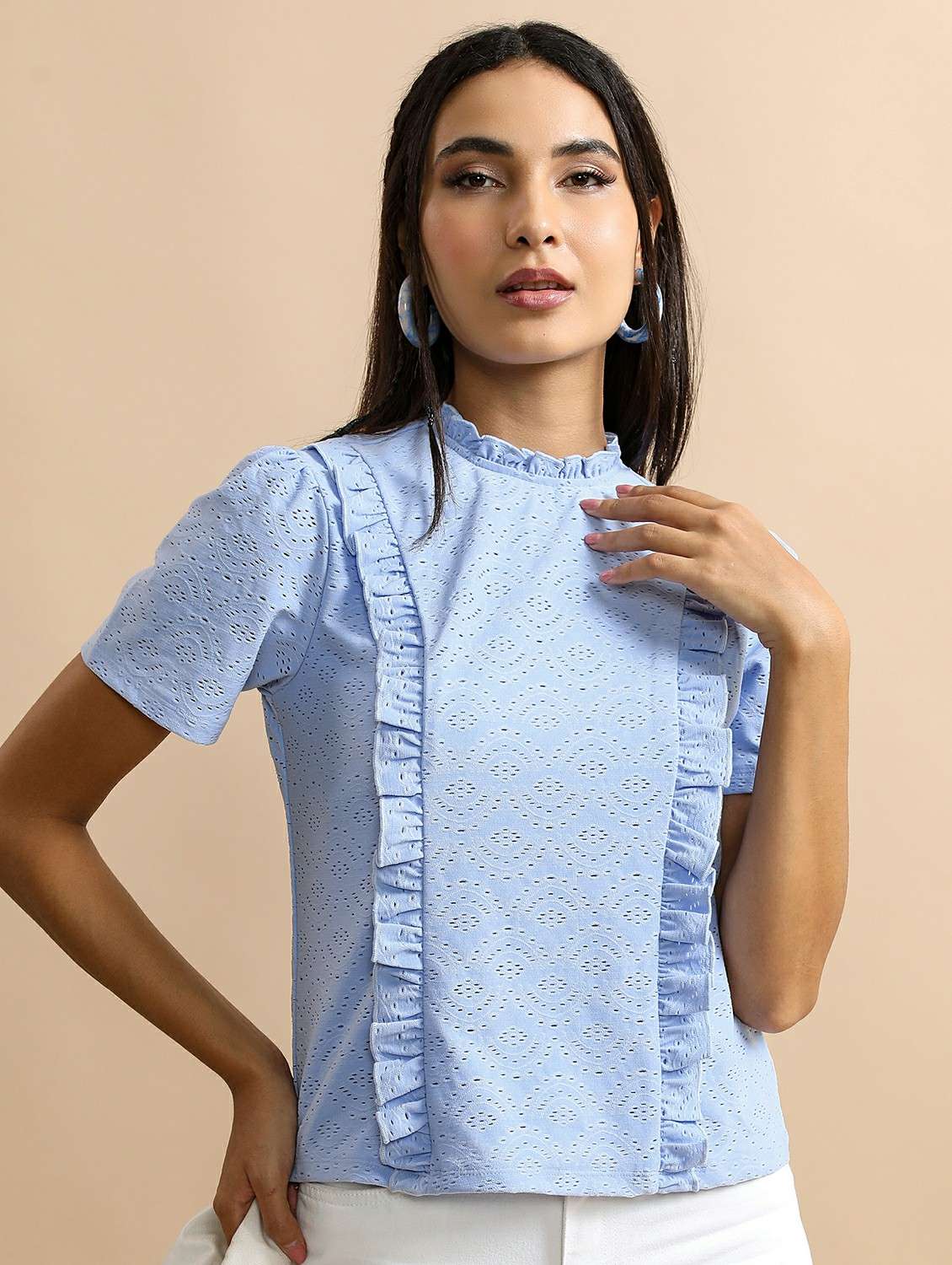 light blue schiffli regular top - 21487193 - Zoom Image - 0