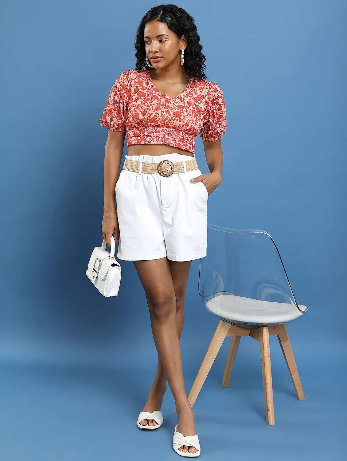 women coral cotton blend crop top - 21487208 -  Standard Image - 3