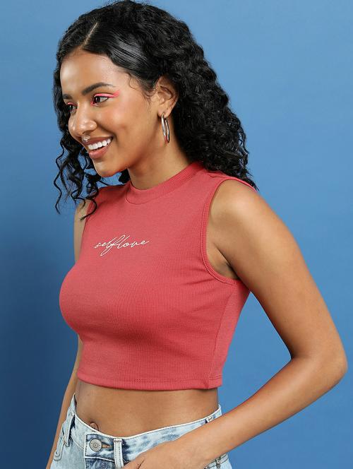 red typography crop top - 21487224 - Standard Image - 0