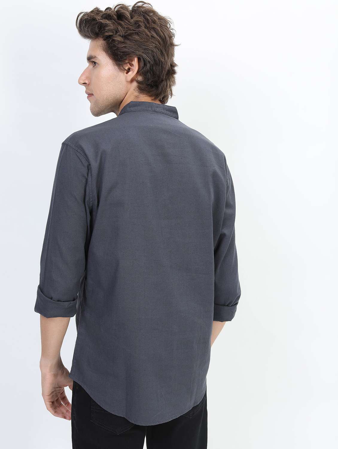 men grey mandarin neck casual shirts - 21487233 -  Standard Image - 3