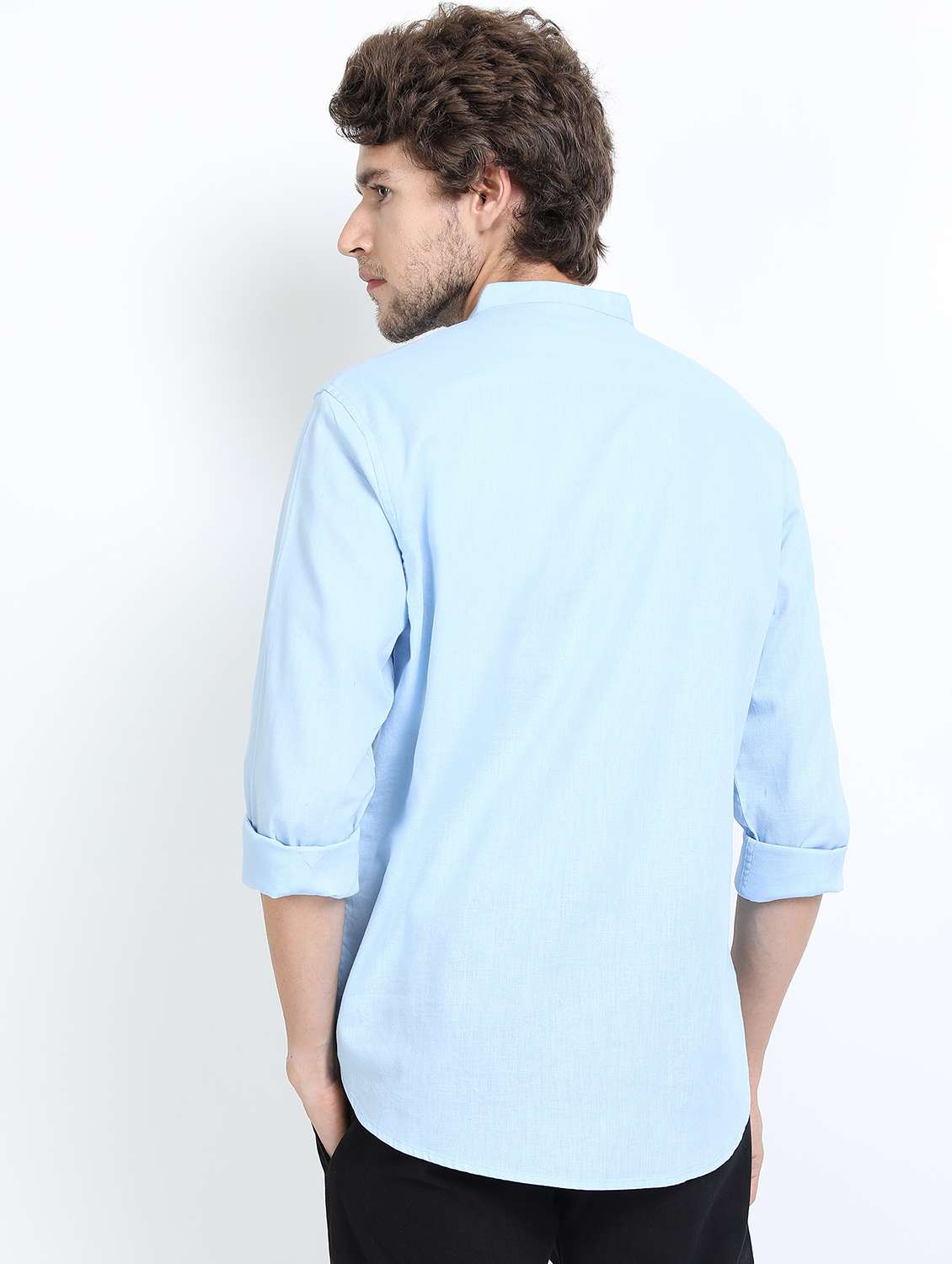 men light blue mandarin neck neck casual shirts - 21487234 -  Standard Image - 3