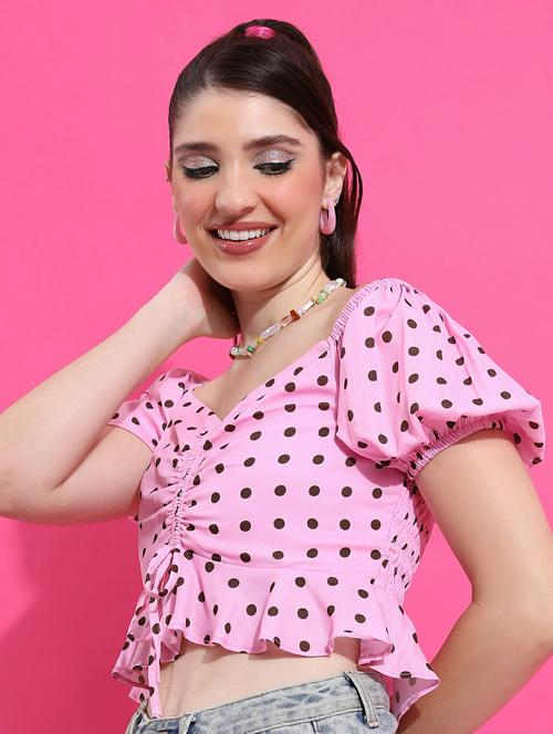 women pink cotton blend crop top - 21487294 - Standard Image - 0