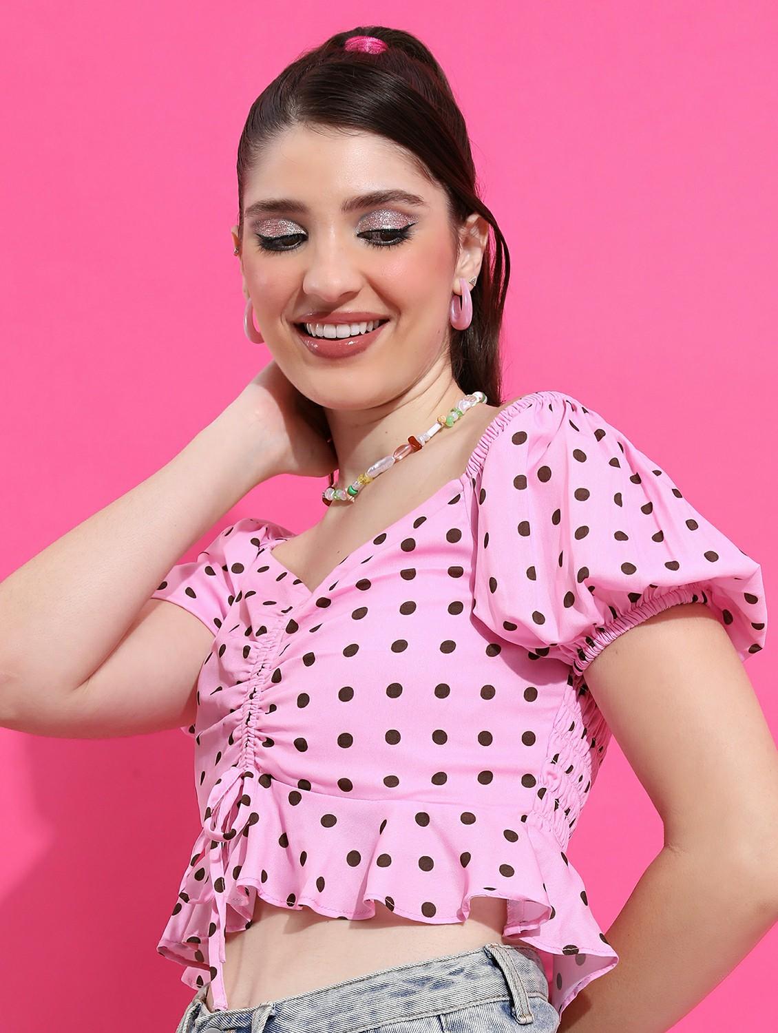 women pink cotton blend crop top - 21487294 - Zoom Image - 0