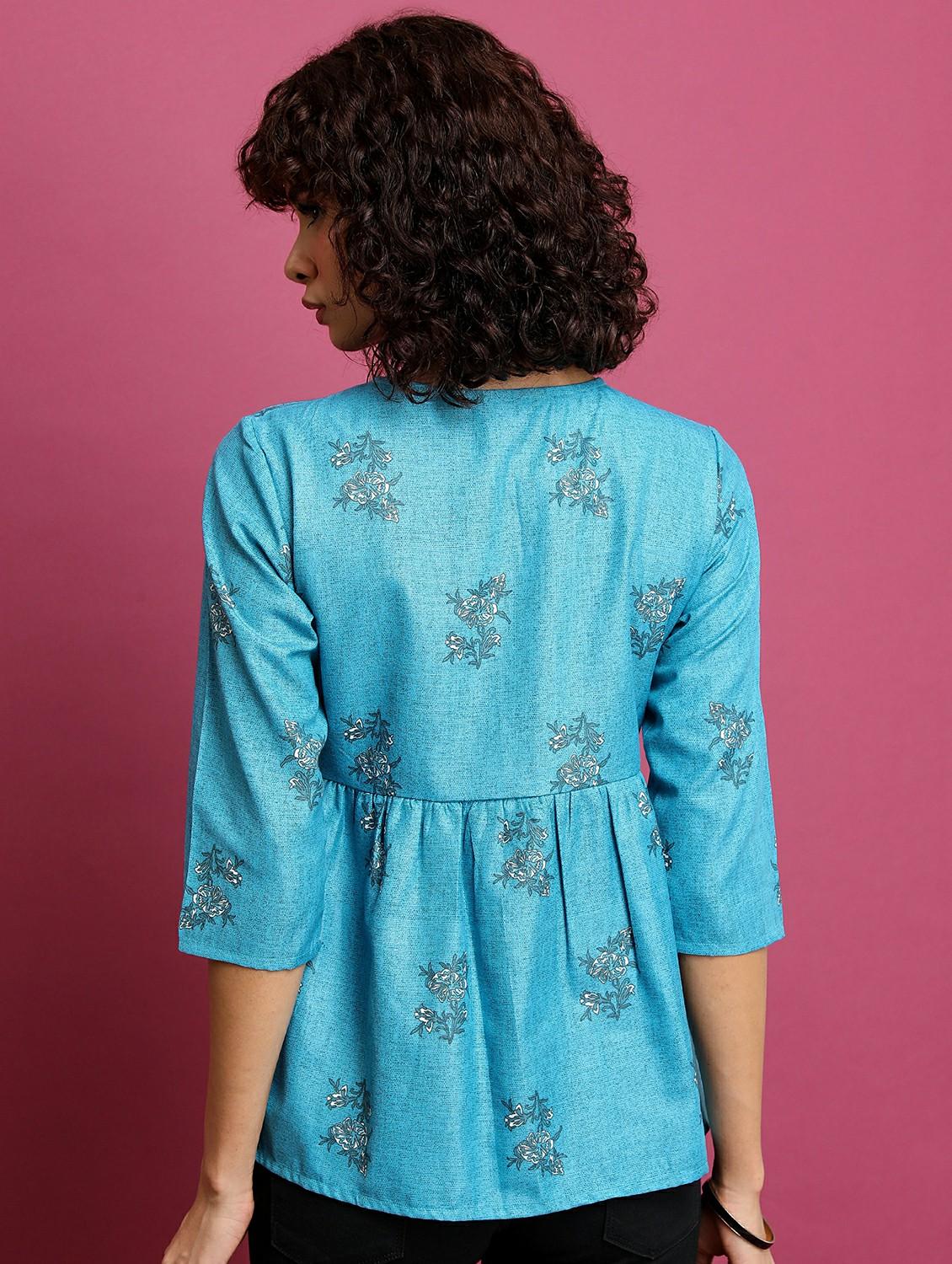 blue printed regular top - 21487335 - Standard Image - 3