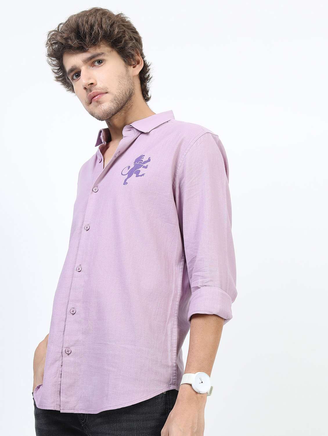 men collared long sleeves back print shirt - 21487358 - Zoom Image - 0