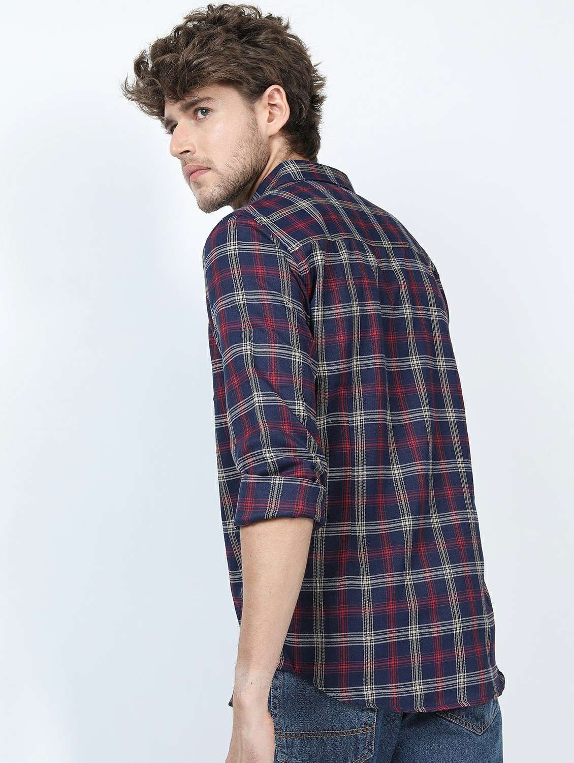 men long sleeved checkered casual shirt - 21487379 - Standard Image - 3