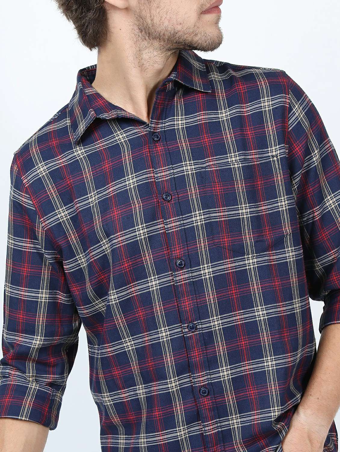 men long sleeved checkered casual shirt - 21487379 - Standard Image - 5