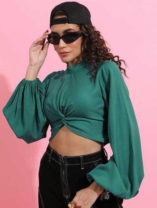 dark green solid crop top - 21487380 - Standard Image - 0