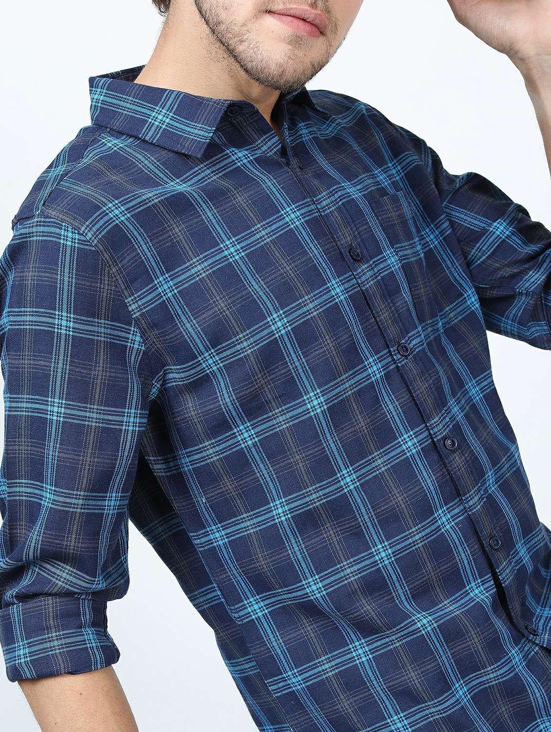 men long sleeved checkered casual shirt - 21487382 -  Standard Image - 5
