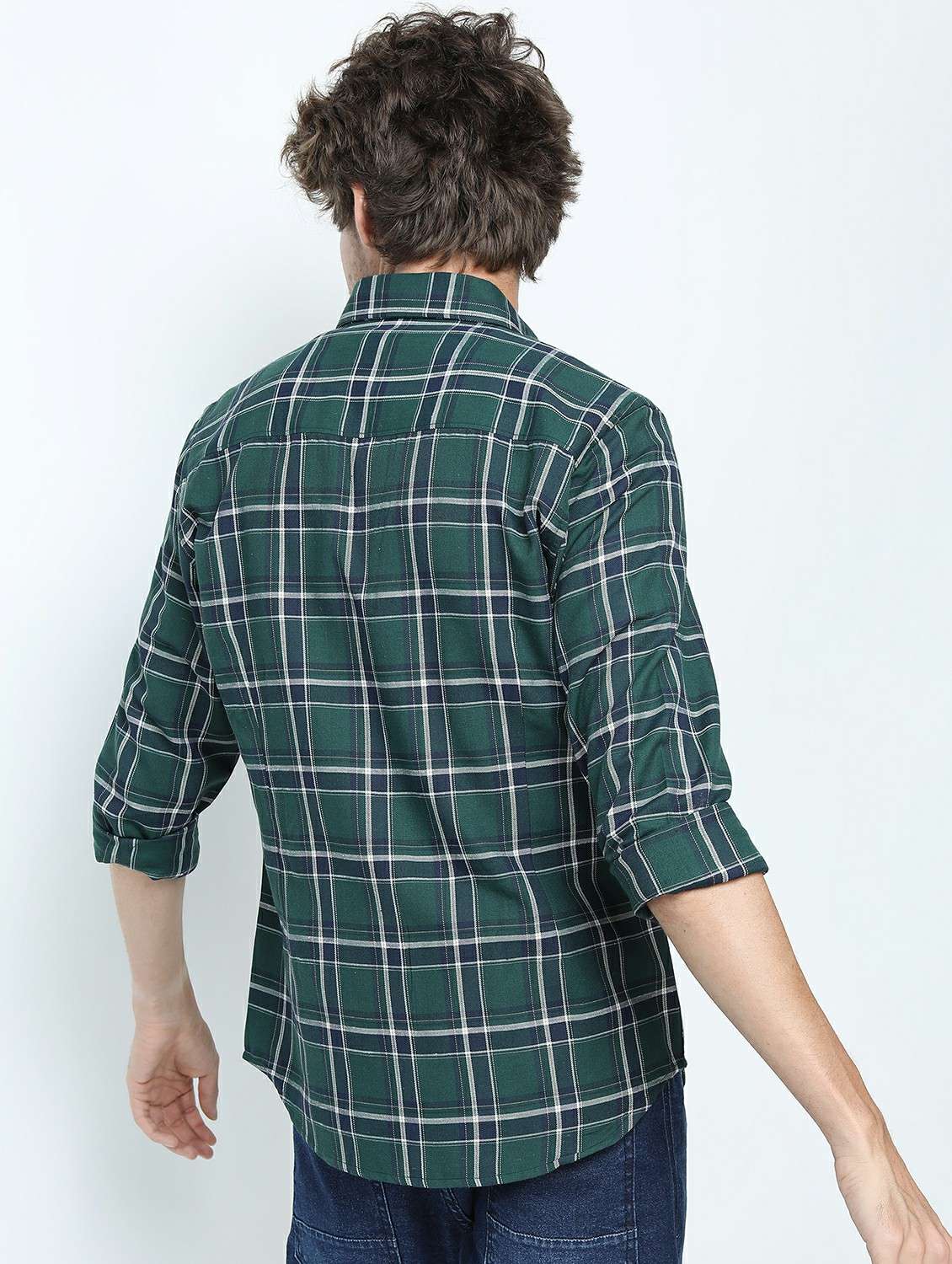 men long sleeved checkered casual shirt - 21487394 - Standard Image - 3
