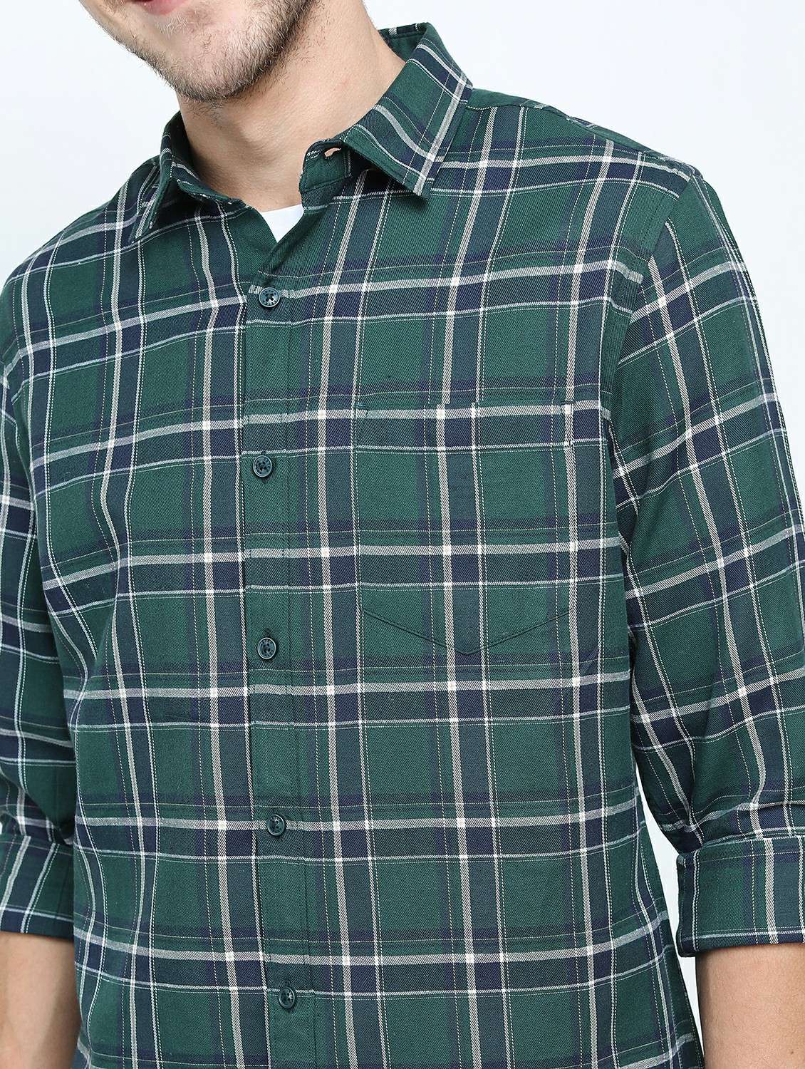 men long sleeved checkered casual shirt - 21487394 - Standard Image - 5