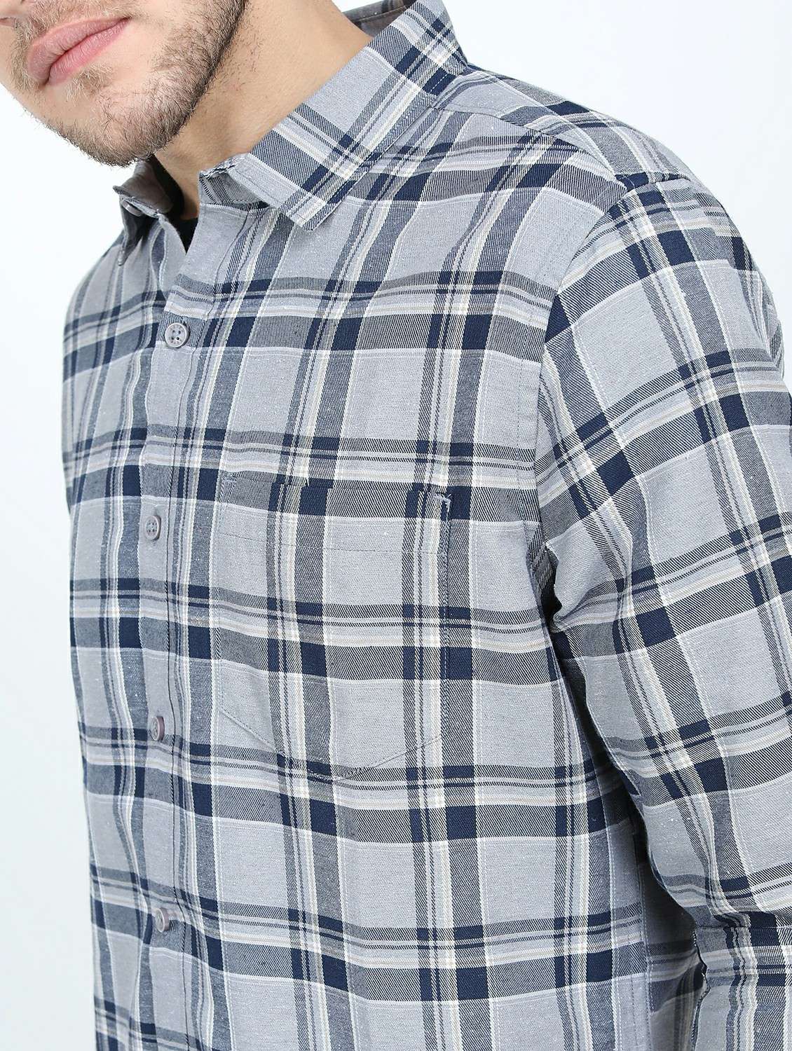 men grey slim fit check print casual shirt - 21487396 - Standard Image - 5