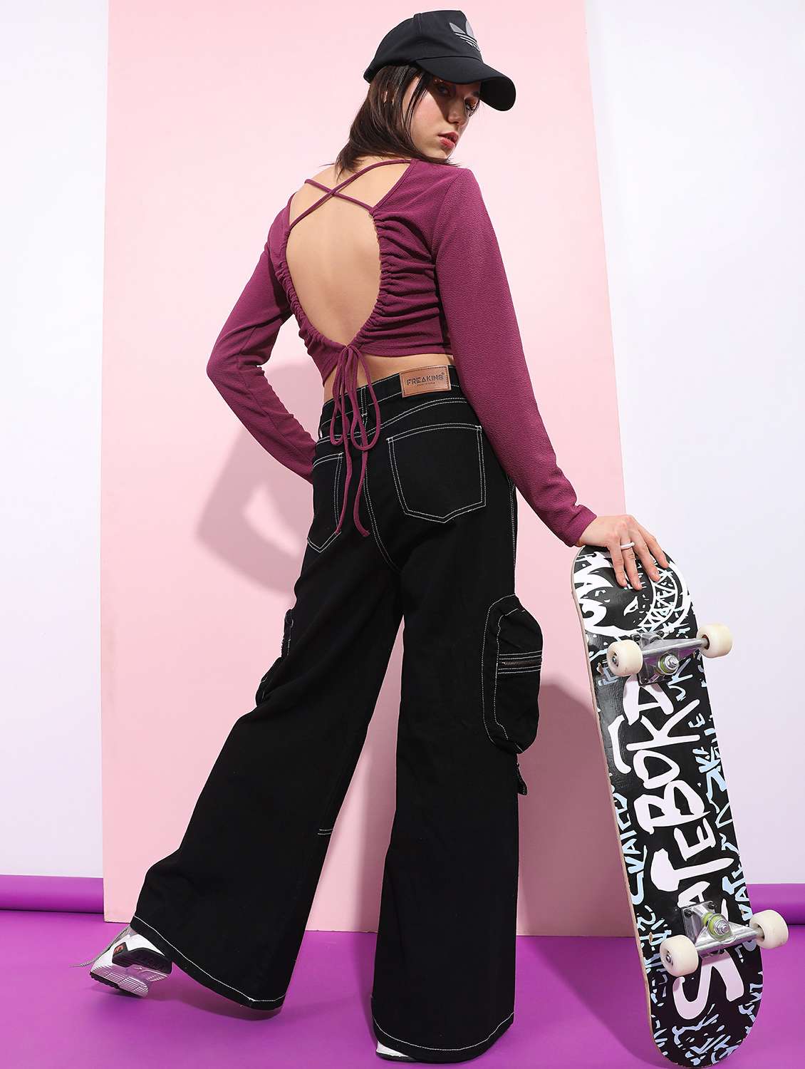 purple solid crop top - 21487411 -  Standard Image - 3