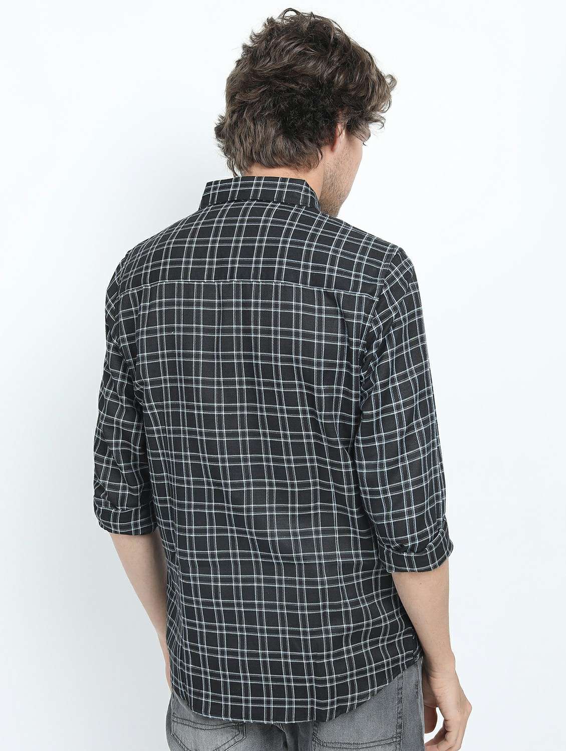 men long sleeved checkered casual shirt - 21487419 -  Standard Image - 3