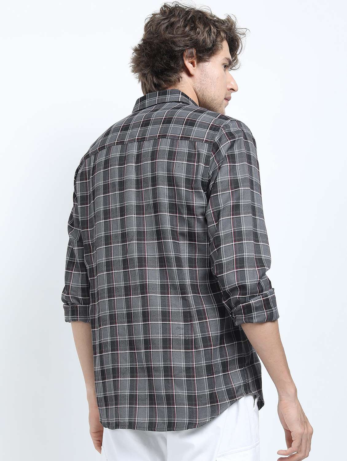 men long sleeved checkered casual shirt - 21487430 -  Standard Image - 3