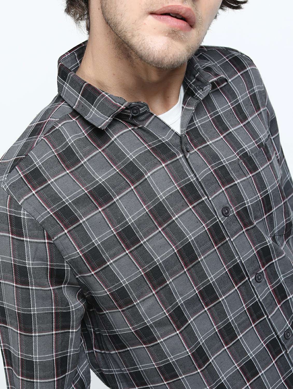 men long sleeved checkered casual shirt - 21487430 -  Standard Image - 5