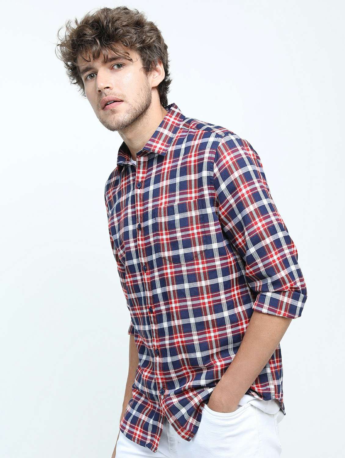 men long sleeved checkered casual shirt - 21487434 - Zoom Image - 0