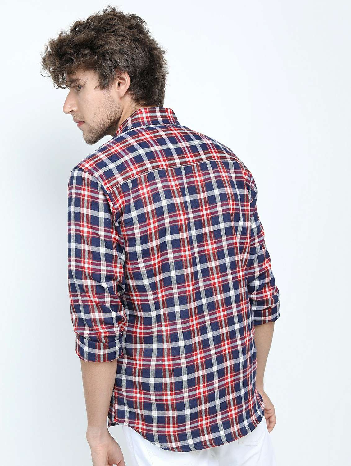 men long sleeved checkered casual shirt - 21487434 - Standard Image - 3