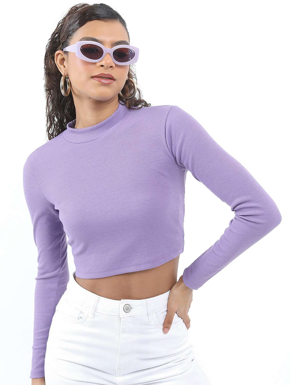 purple solid crop top