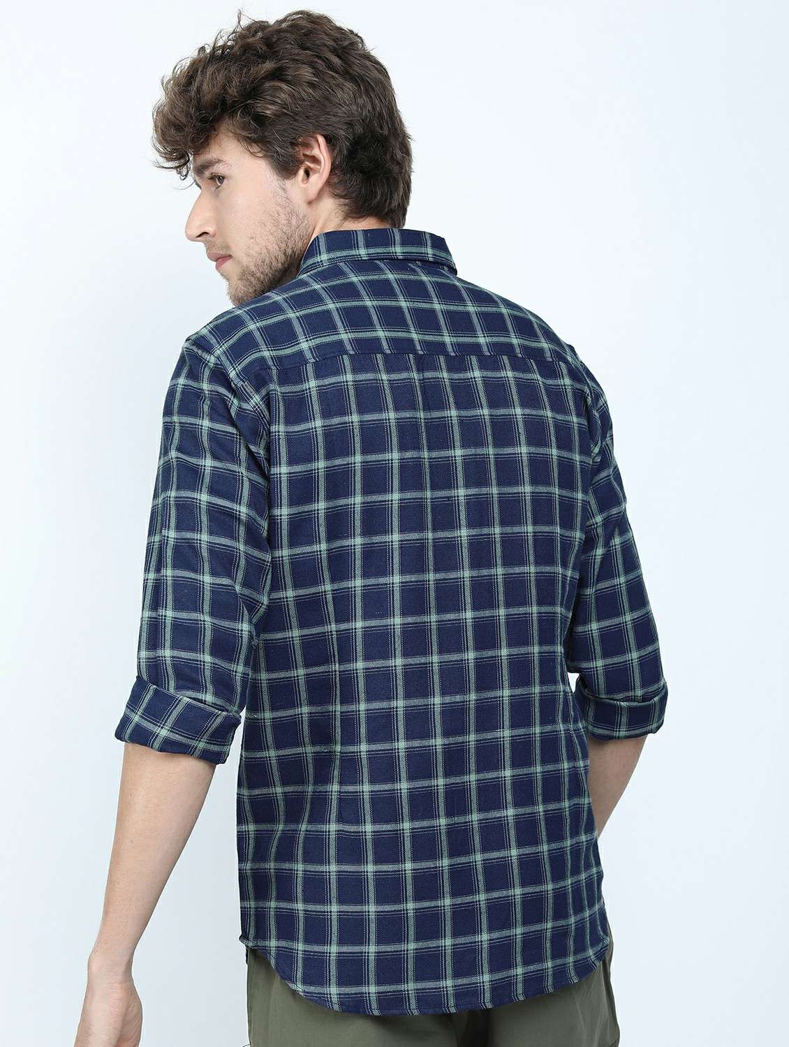 men long sleeved checkered casual shirt - 21487440 -  Standard Image - 3