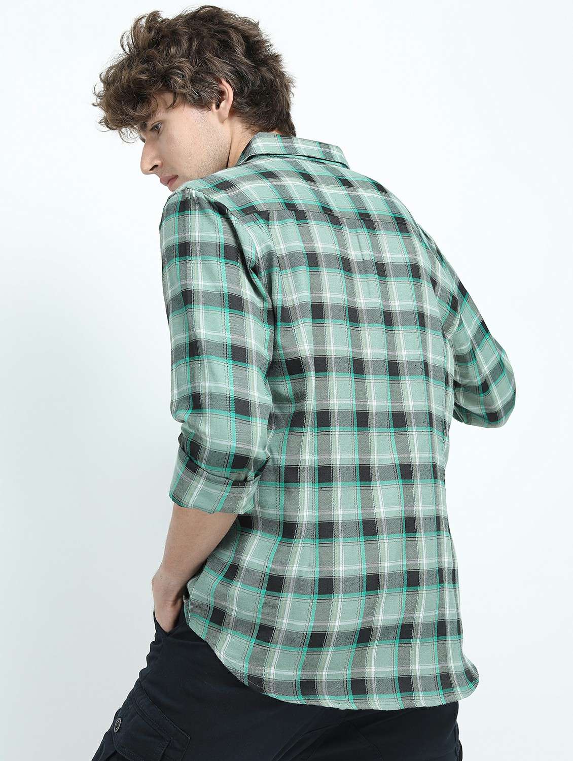 men long sleeved checkered casual shirt - 21487441 -  Standard Image - 3