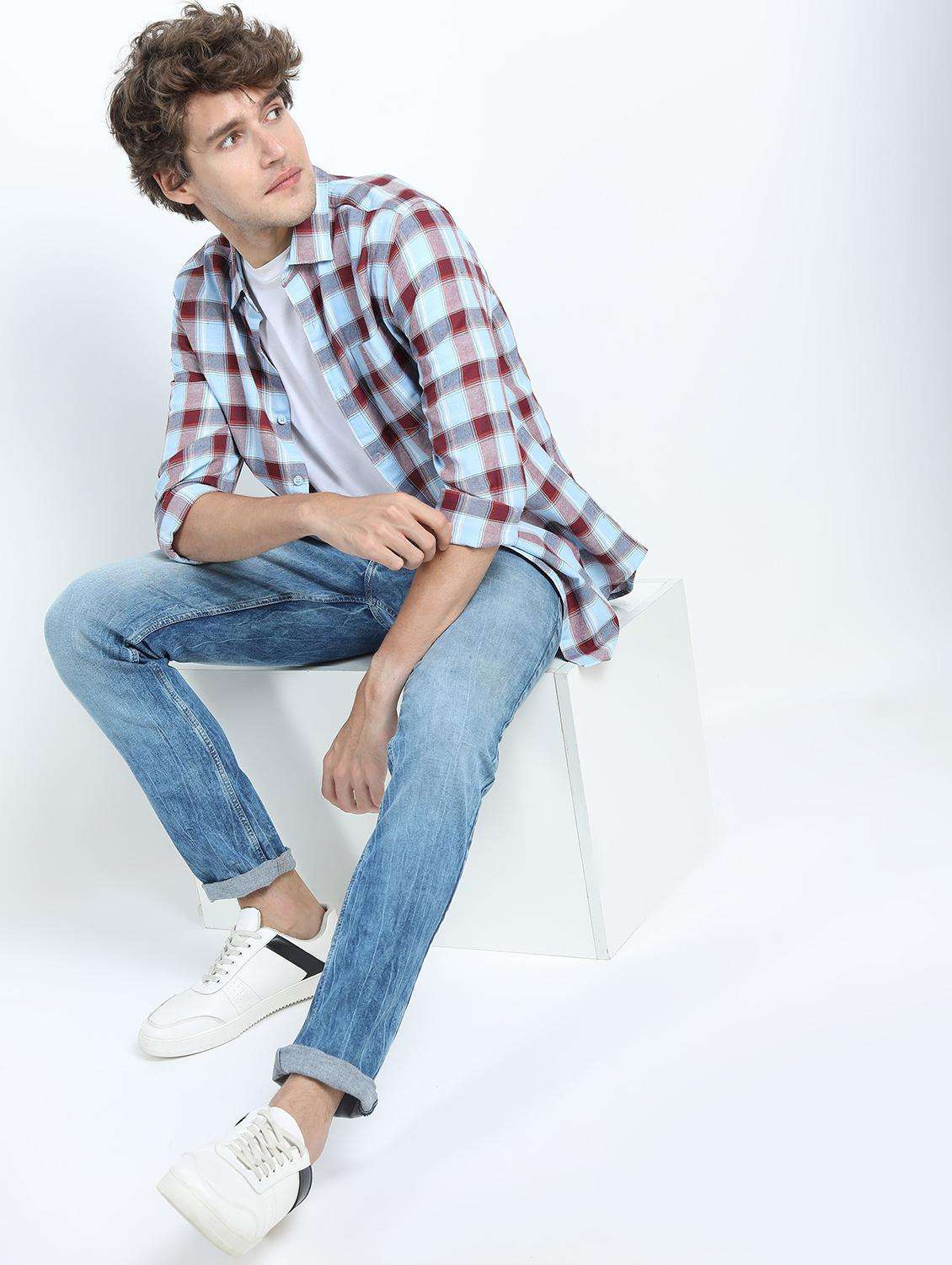 men light blue regular fit collared shirt - 21487444 -  Standard Image - 3