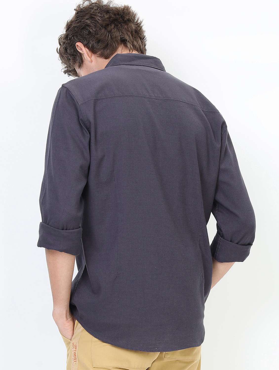 men long sleeved solid casual shirt - 21487447 -  Standard Image - 3