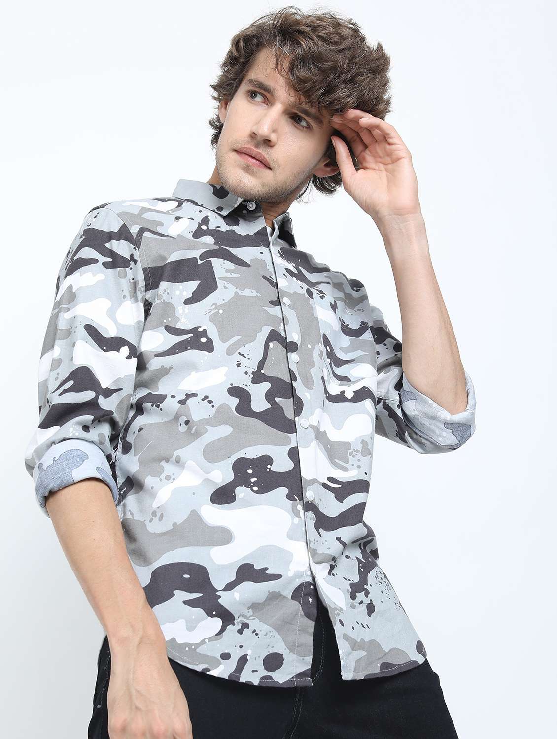 men long sleeved camouflage printed casual shirt