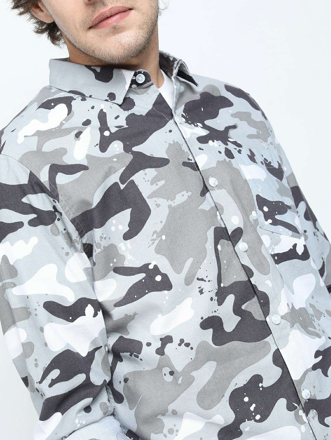 men long sleeved camouflage printed casual shirt - 21487453 -  Standard Image - 5