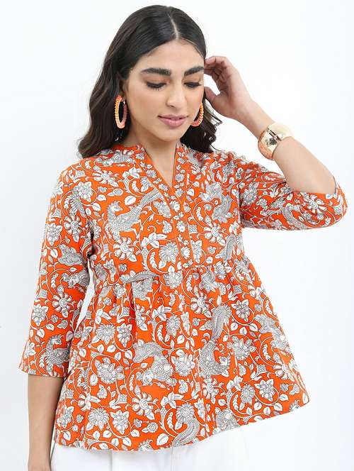 orange printed regular top - 21487455 - Standard Image - 0