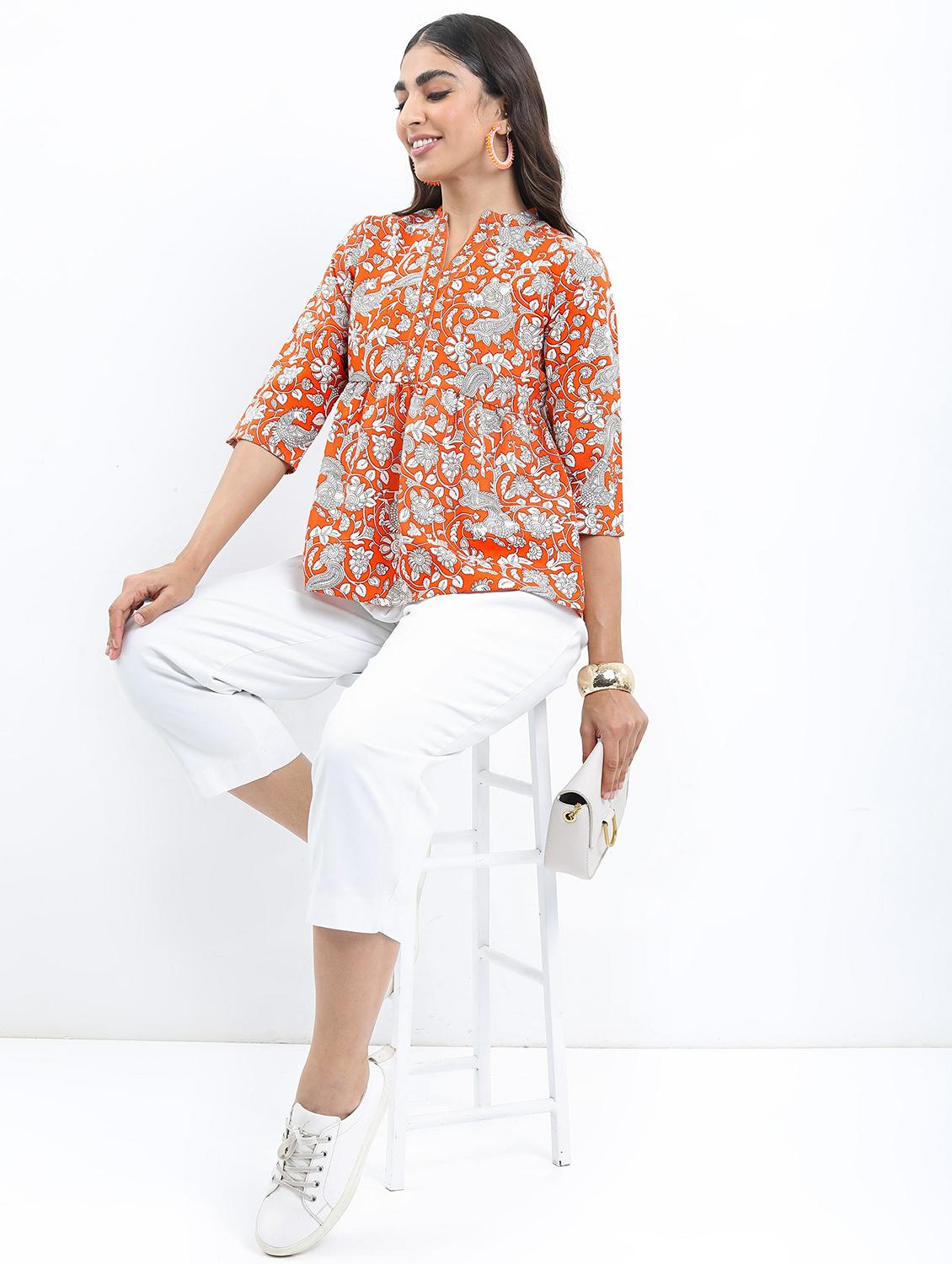 orange printed regular top - 21487455 - Standard Image - 3