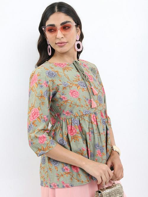 green floral printed regular top - 21487460 - Standard Image - 0