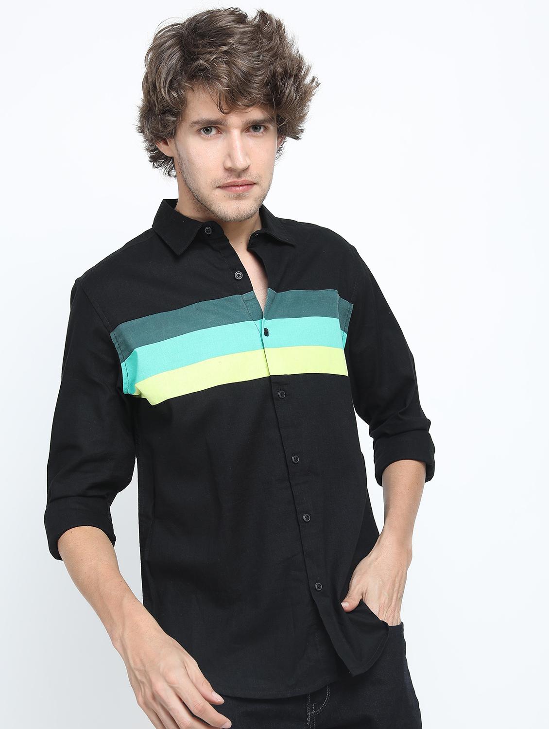men long sleeved color block casual shirt - 21487461 - Zoom Image - 0