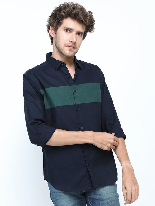 men long sleeved color block casual shirt - 21487476 - Standard Image - 0