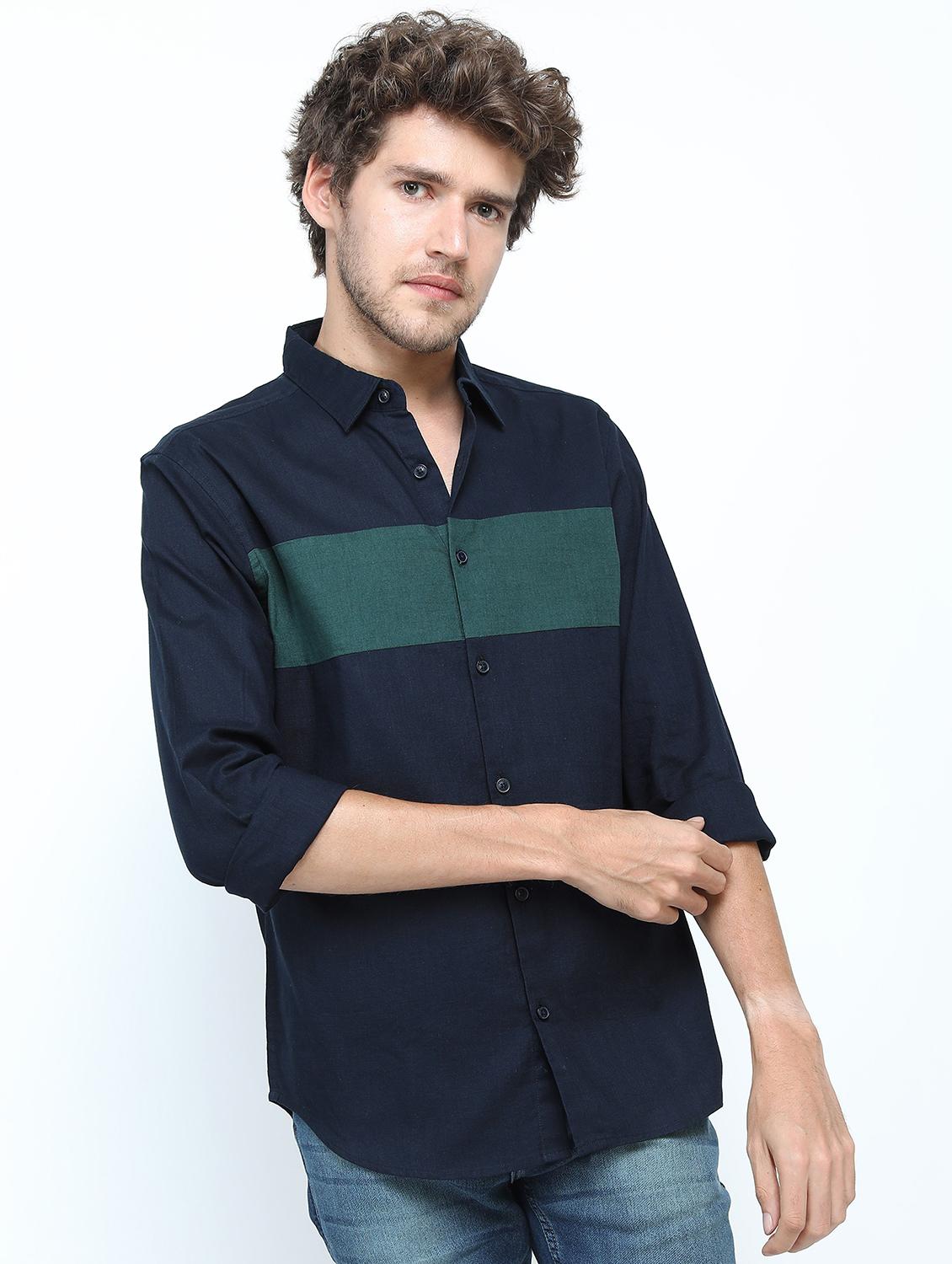 men long sleeved color block casual shirt - 21487476 - Zoom Image - 0