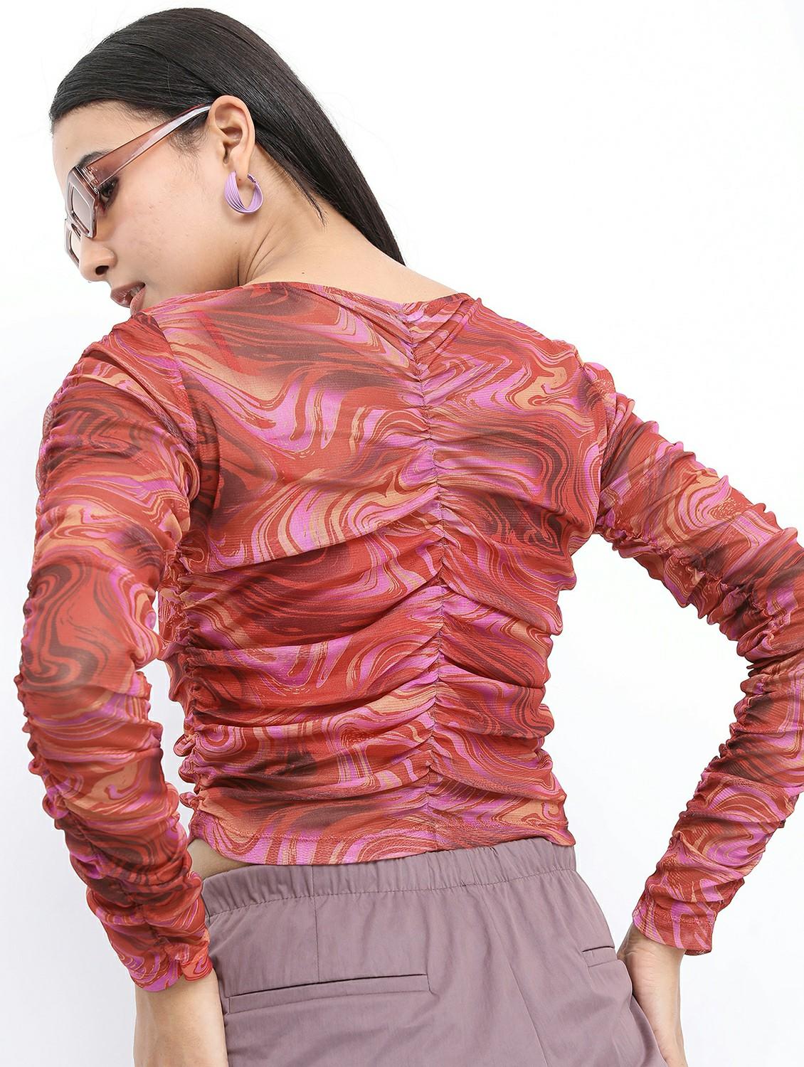 red abstract printed crop top - 21487480 - Standard Image - 3