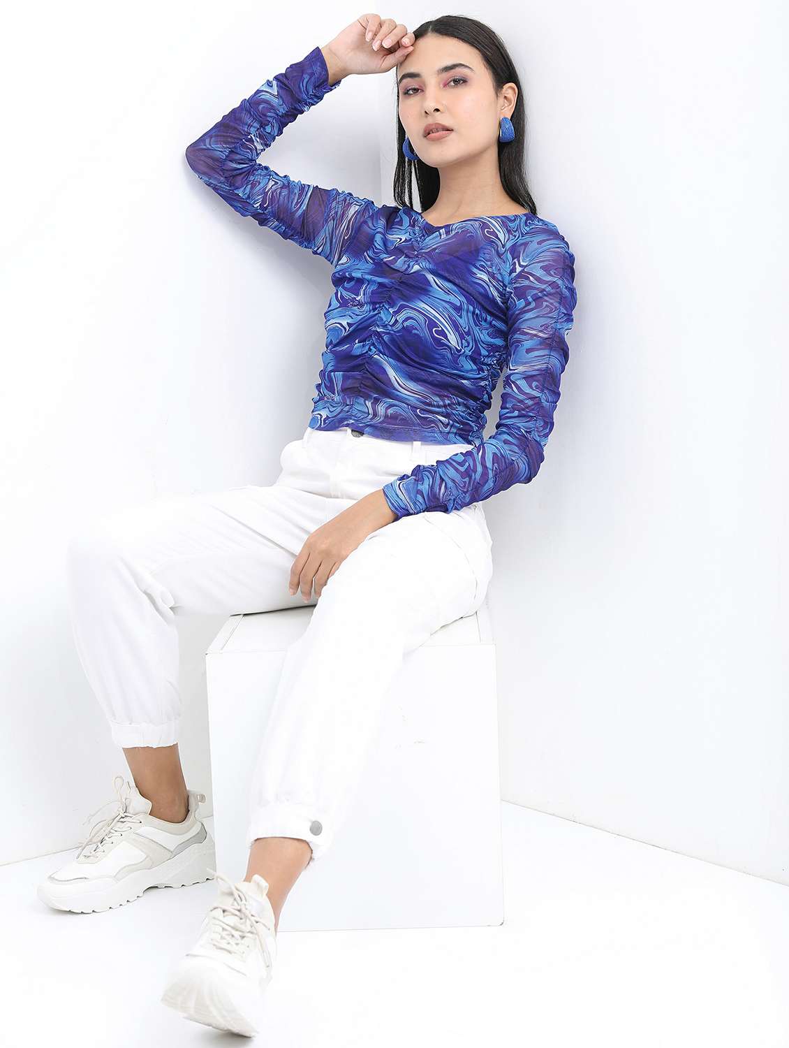 women blue cotton blend crop top - 21487481 -  Standard Image - 3